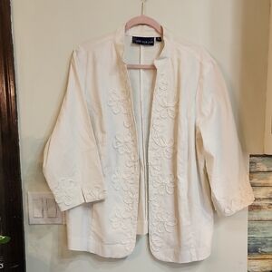 Susan Graver Cream Floral Embellished Blazer